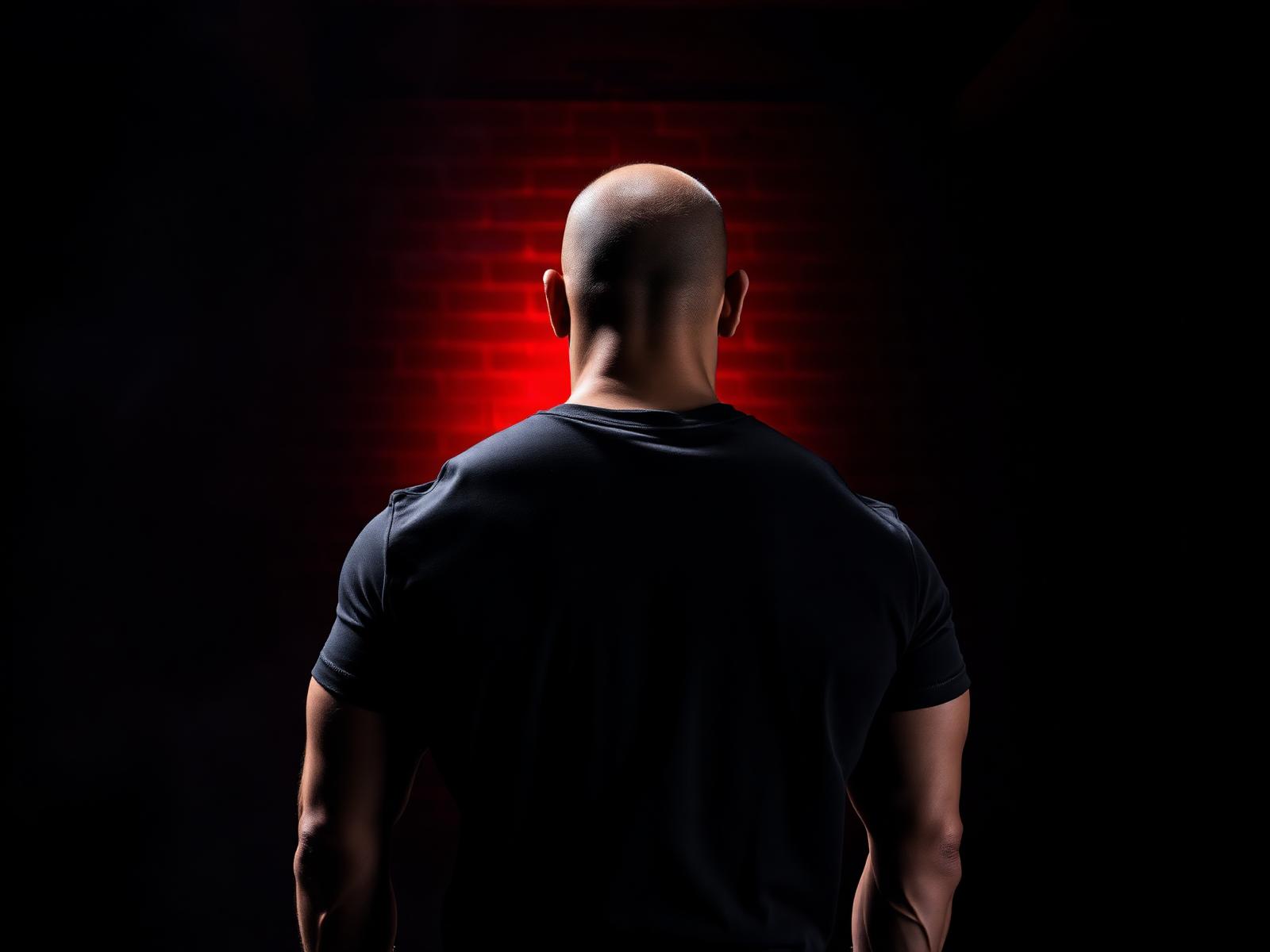 Athlete training in dark gym